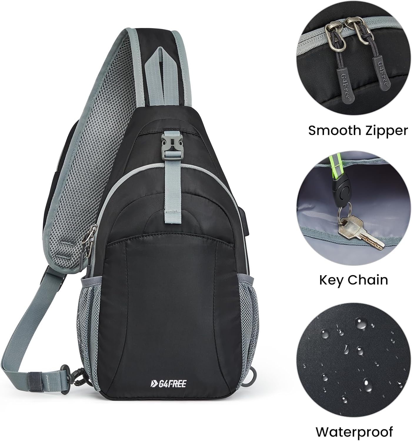 G4Free - G4Free RFID Crossbody Sling Backpack with USB Charging Port -TN23B273C