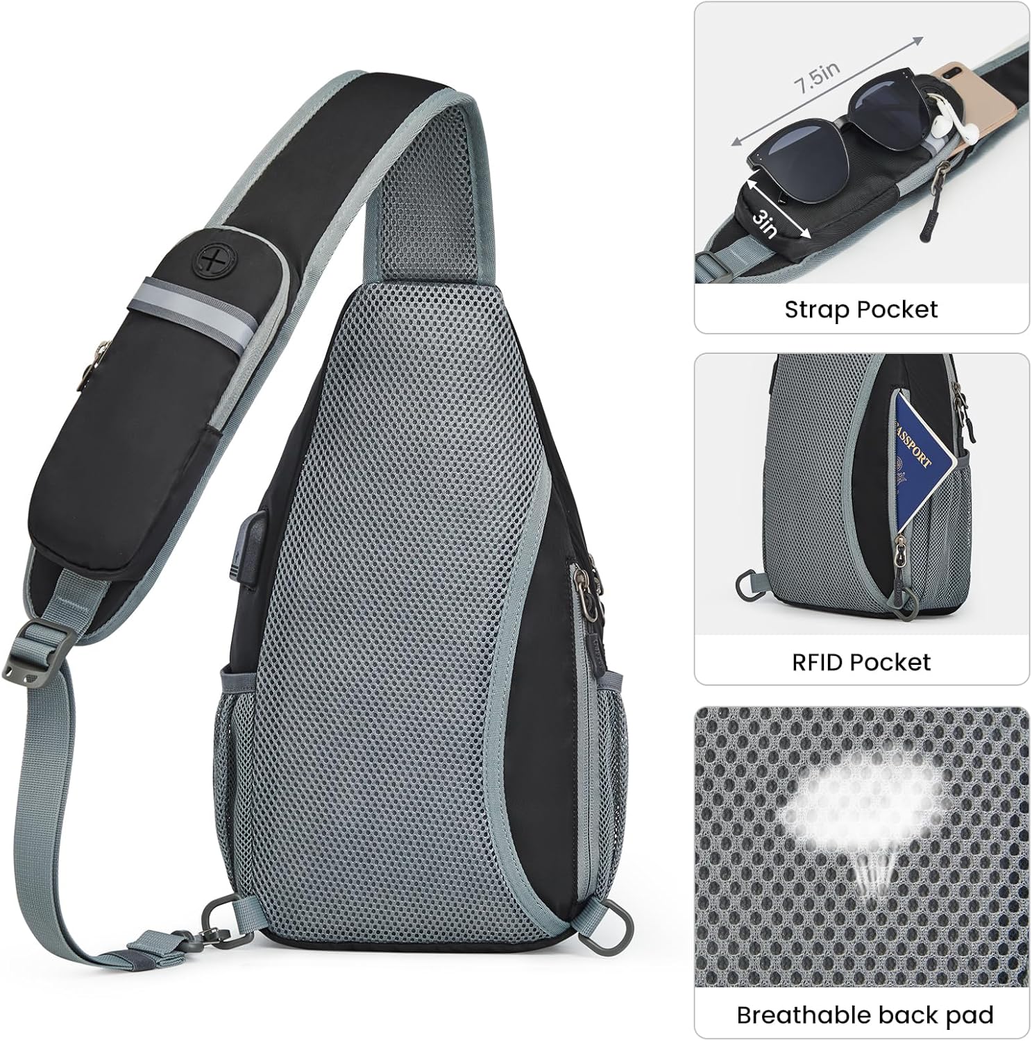 G4Free - G4Free RFID Crossbody Sling Backpack with USB Charging Port -TN23B273C