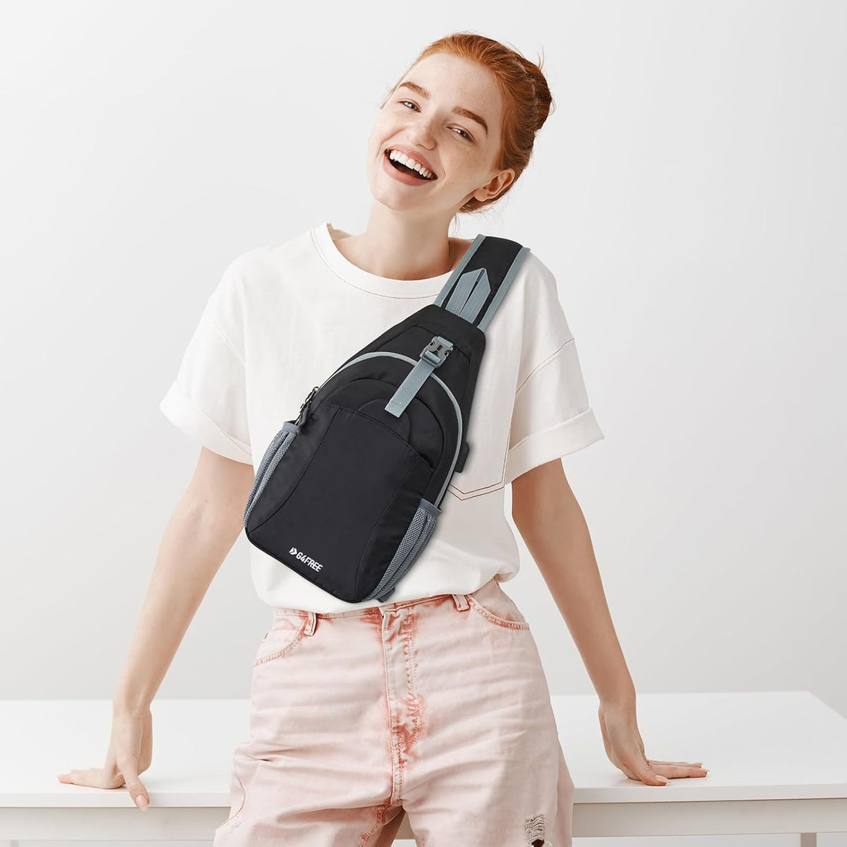 G4Free - G4Free RFID Crossbody Sling Backpack with USB Charging Port -TN23B273C