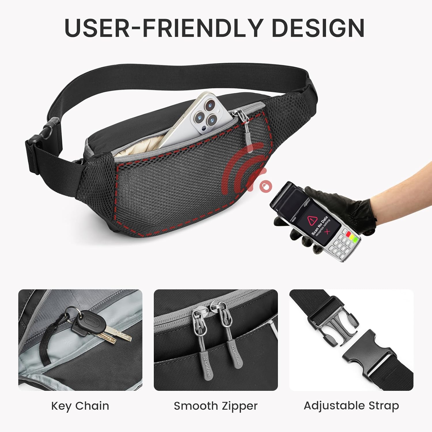 G4Free - G4Free Recycled Fanny for Men Anti-Theft Crossbody Belt Bag with RFID -TN25B549A