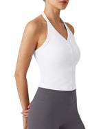G4Free - G4Free Ribbed Backless Halter Crop Cami -GF26L983A001F-XS