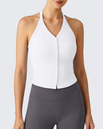 G4Free - G4Free Ribbed Backless Halter Crop Cami -GF26L983A001F-XS