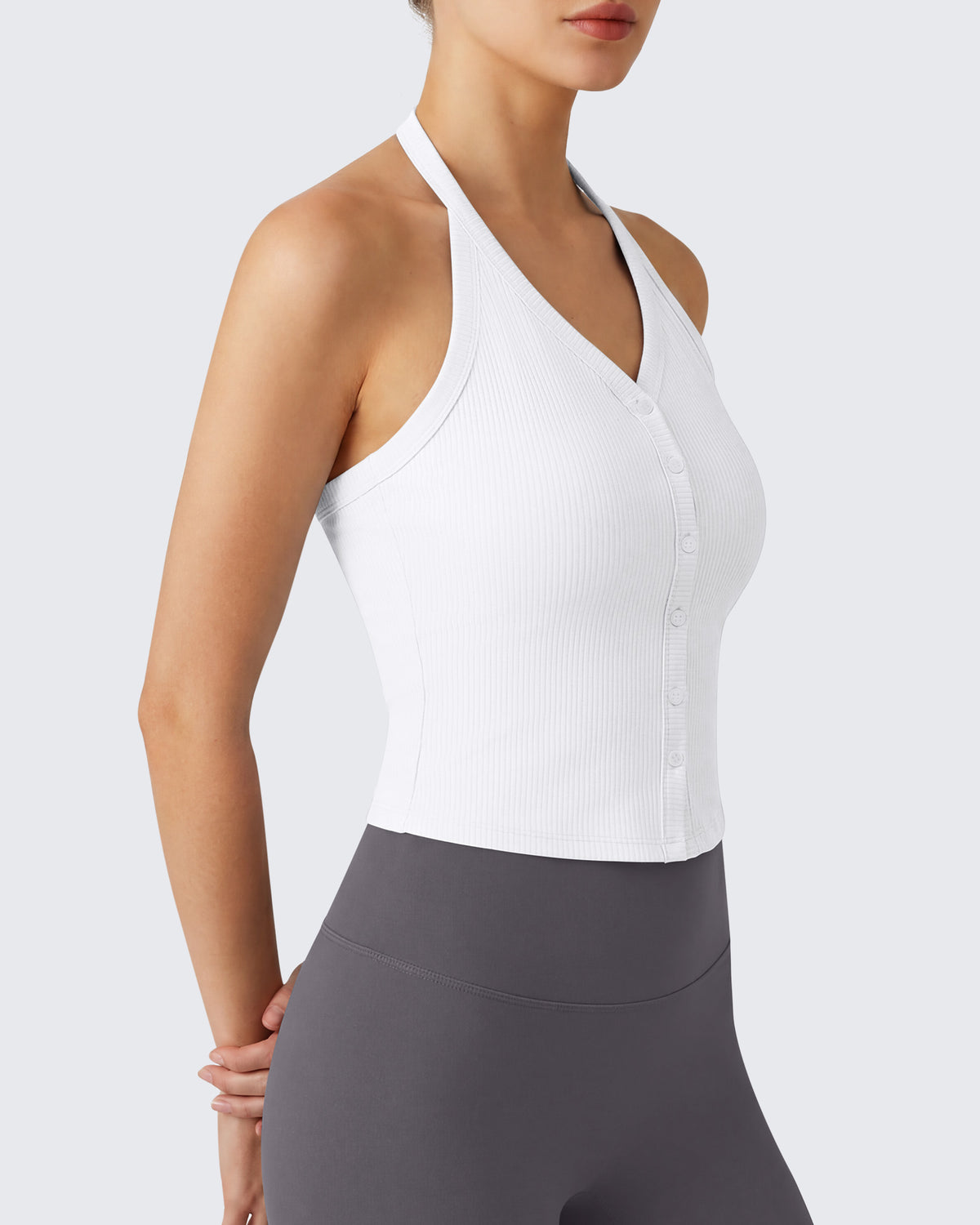 G4Free - G4Free Ribbed Backless Halter Crop Cami -GF26L983A001F-XS