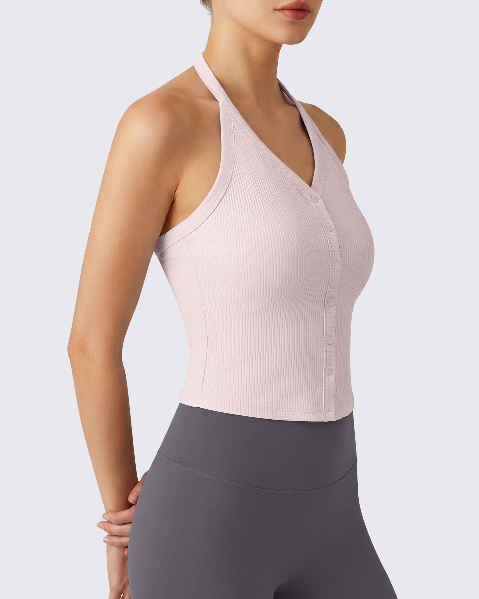 G4Free - G4Free Ribbed Backless Halter Crop Cami -GF26L983A001F-XS