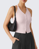 G4Free - G4Free Ribbed Backless Halter Crop Cami -GF26L983A001F-XS