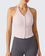 G4Free - G4Free Ribbed Backless Halter Crop Cami -GF26L983A001F-XS