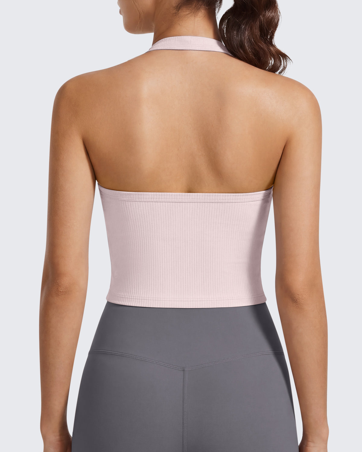 G4Free - G4Free Ribbed Backless Halter Crop Cami -GF26L983A001F-XS
