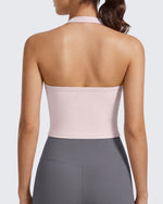 G4Free - G4Free Ribbed Backless Halter Crop Cami -GF26L983A001F-XS
