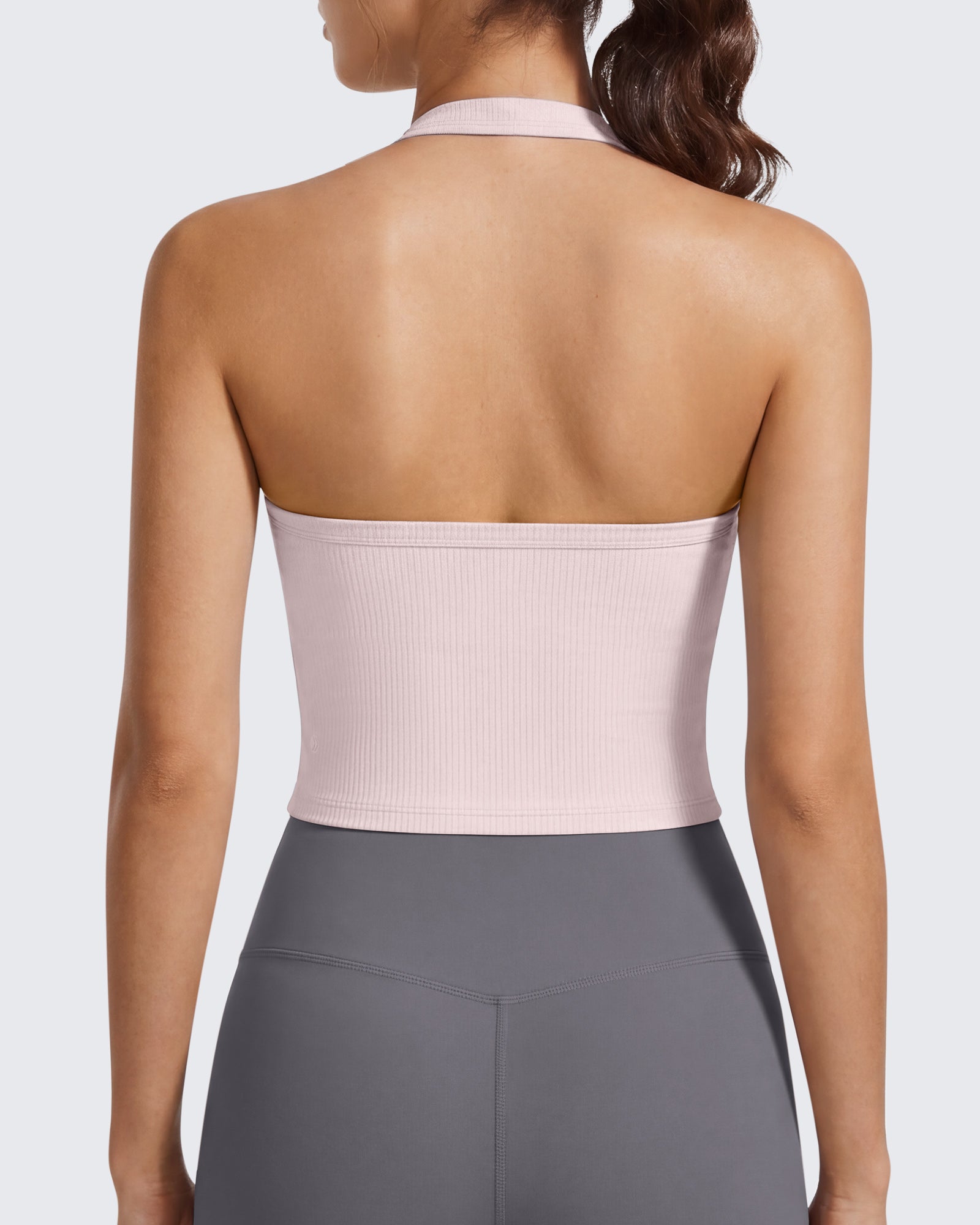 G4Free - G4Free Ribbed Backless Halter Crop Cami -GF26L983A001F-XS