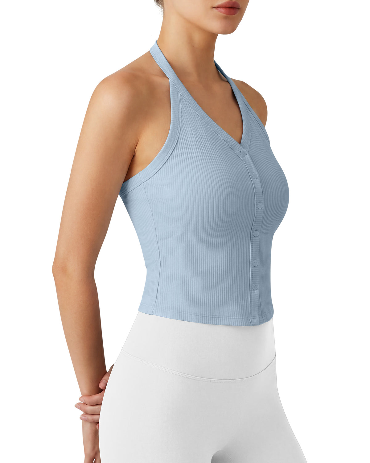 G4Free - G4Free Ribbed Backless Halter Crop Cami -GF26L983A001F-XS