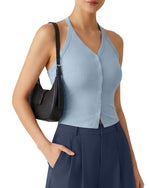 G4Free - G4Free Ribbed Backless Halter Crop Cami -GF26L983A001F-XS
