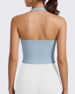 G4Free - G4Free Ribbed Backless Halter Crop Cami -GF26L983A001F-XS