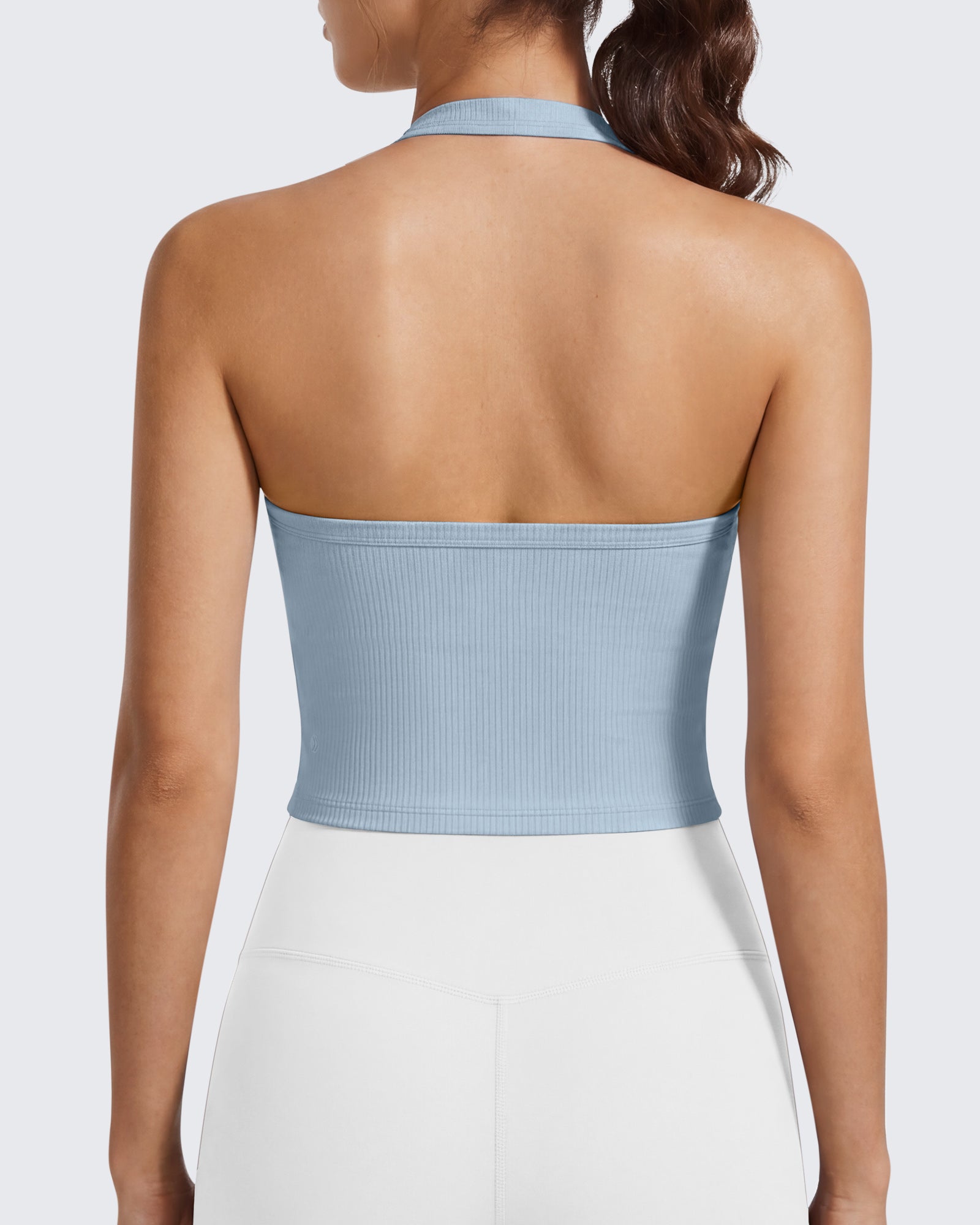 G4Free - G4Free Ribbed Backless Halter Crop Cami -GF26L983A001F-XS