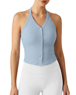 G4Free - G4Free Ribbed Backless Halter Crop Cami -GF26L983A001F-XS