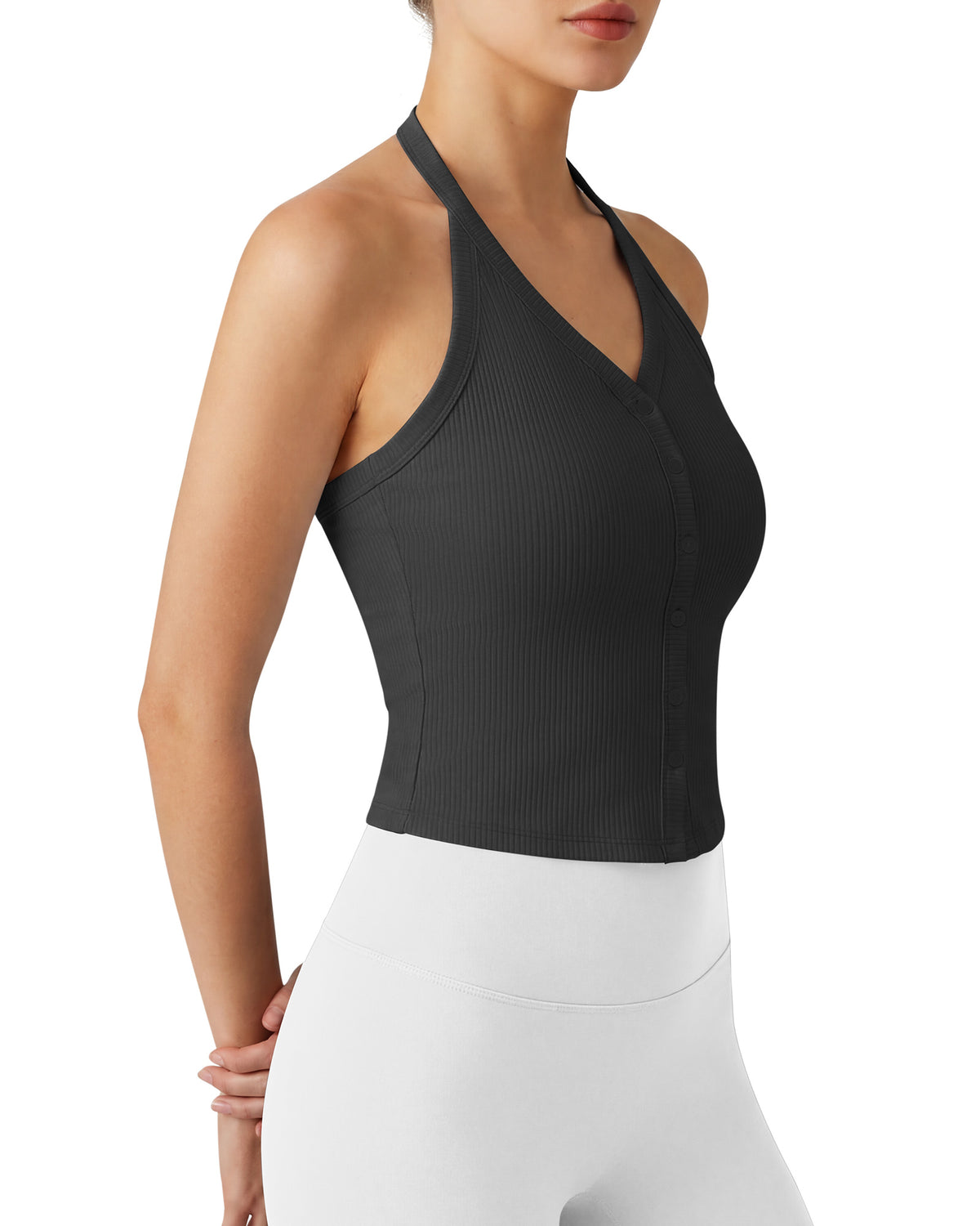 G4Free - G4Free Ribbed Backless Halter Crop Cami -GF26L983A001F-XS