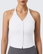G4Free - G4Free Ribbed Backless Halter Crop Cami -GF26L983B004F-XS