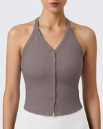 G4Free - G4Free Ribbed Backless Halter Crop Cami -GF26L983C007F-XS
