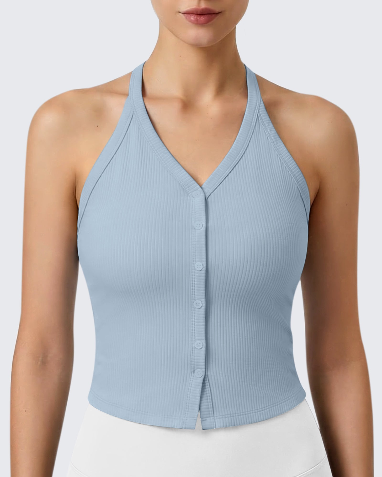 G4Free - G4Free Ribbed Backless Halter Crop Cami -GF26L983D002F-XS