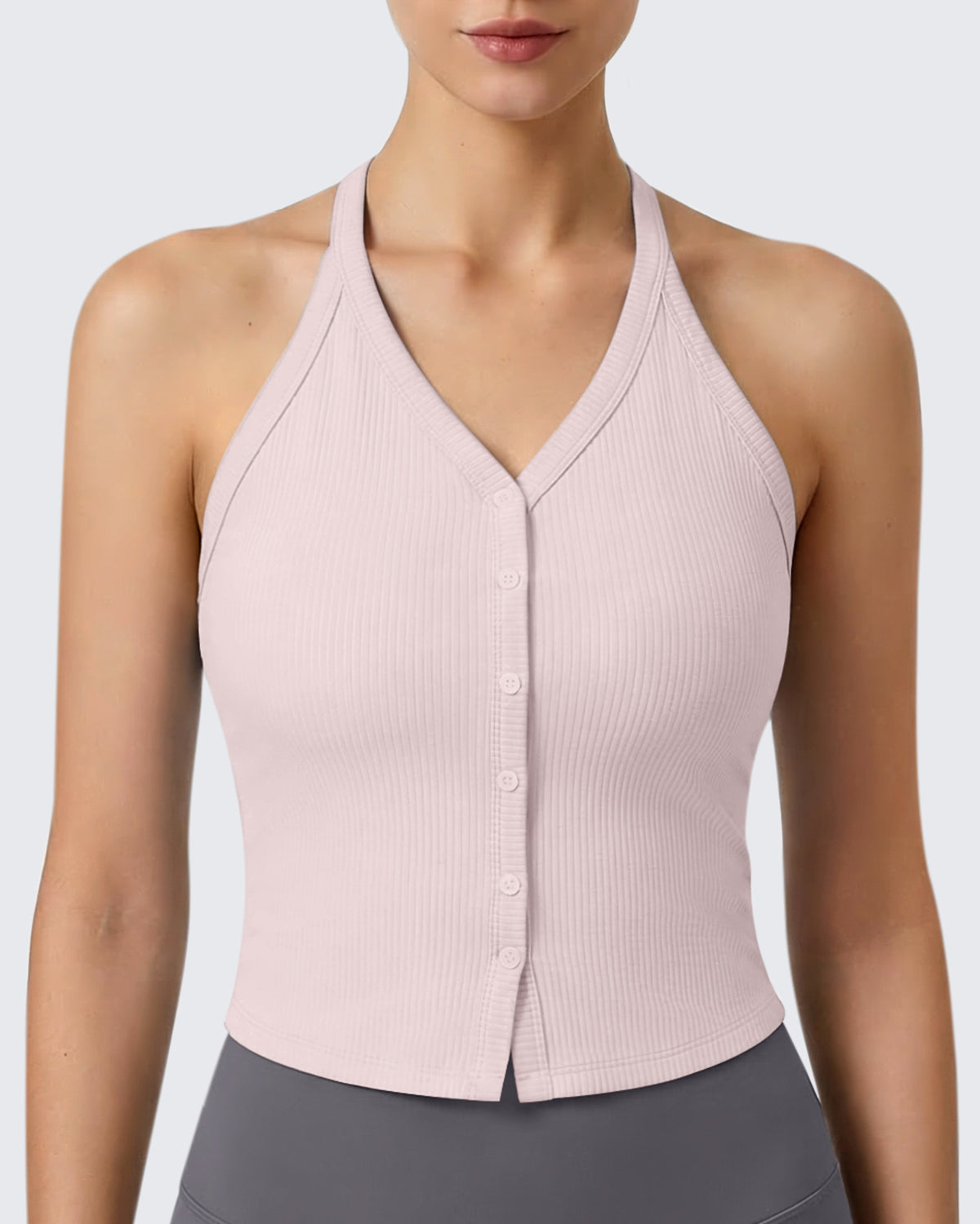 G4Free - G4Free Ribbed Backless Halter Crop Cami -GF26L983E004F-XS