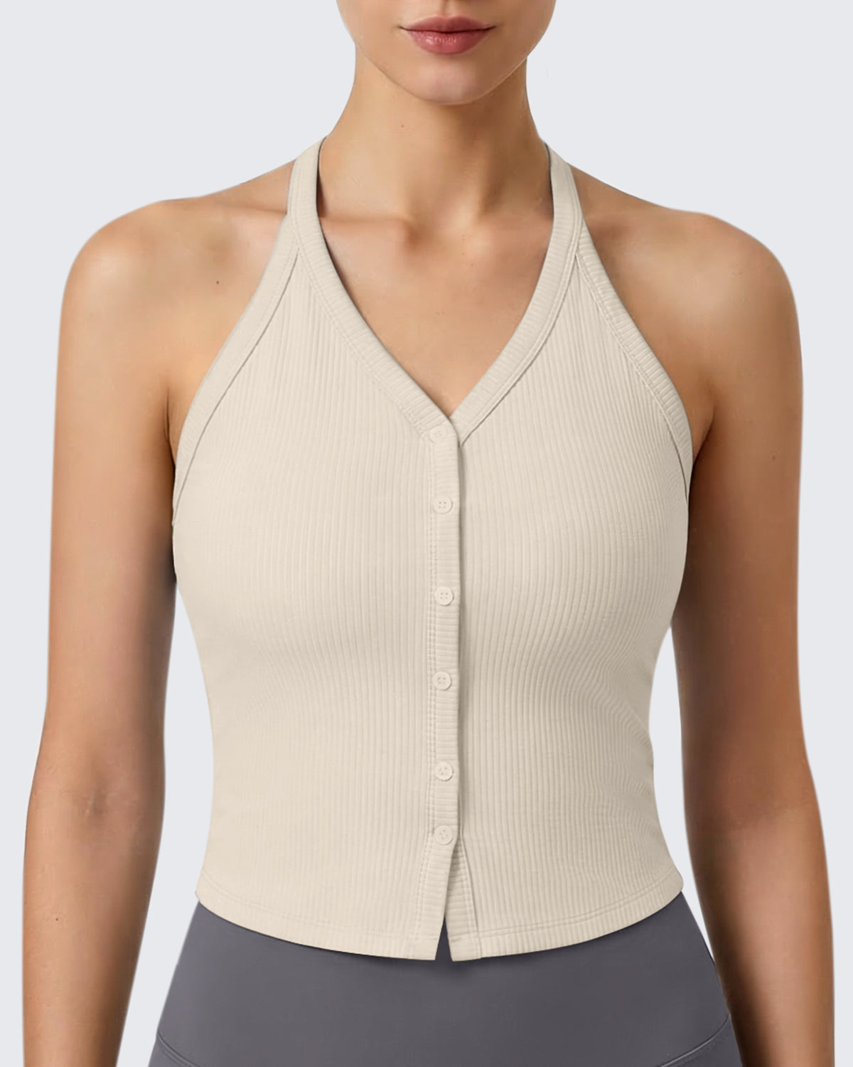 G4Free - G4Free Ribbed Backless Halter Crop Cami -GF26L983F001F-XS