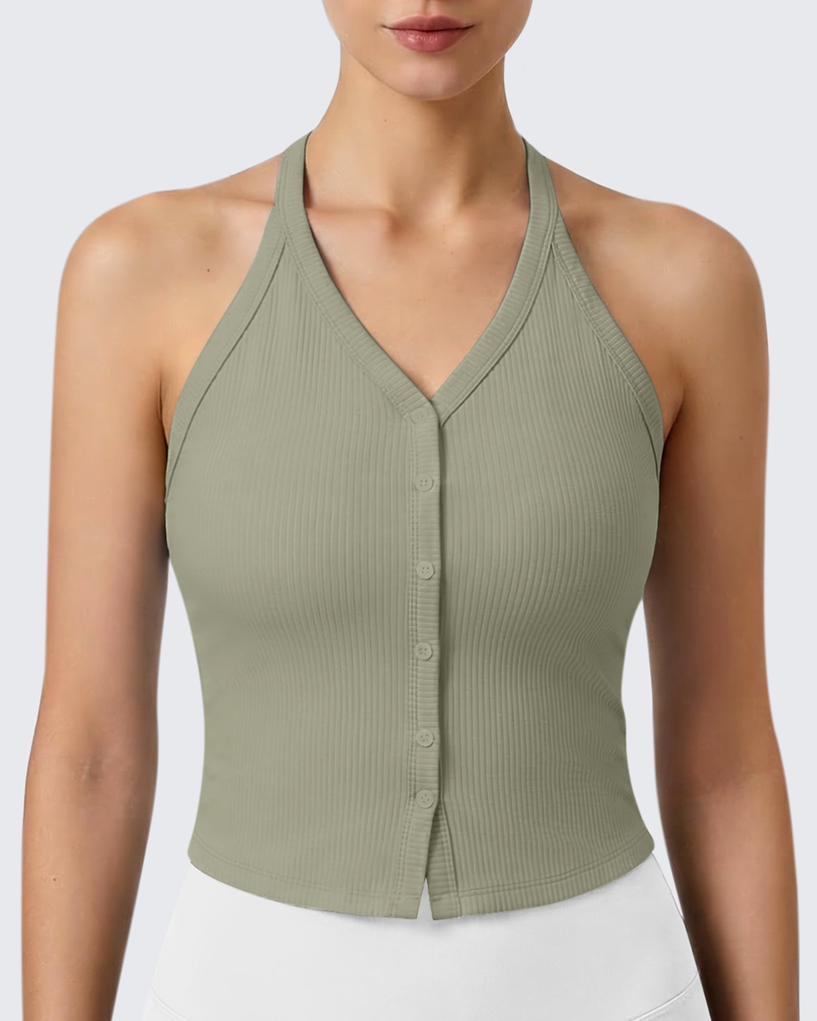 G4Free - G4Free Ribbed Backless Halter Crop Cami -GF26L983G005F-XS
