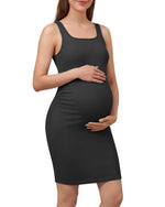 G4Free - G4Free Ribbed Square Neck Midi Maternity Tank Dress -GF26VY980A001A-S