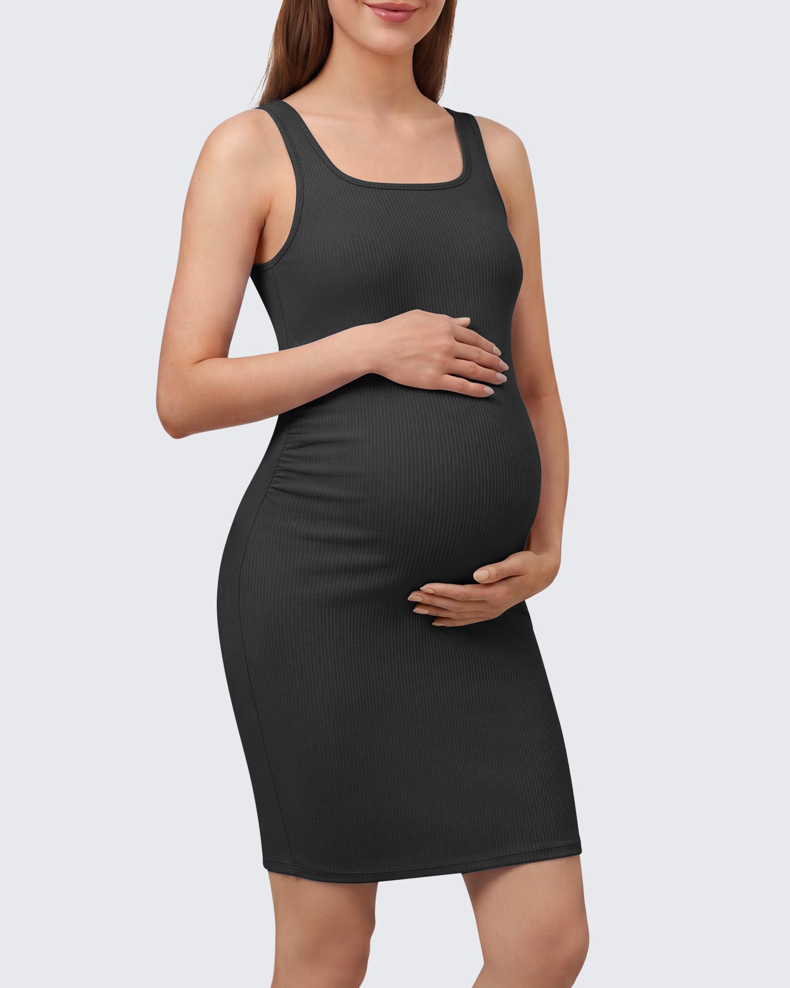 G4Free - G4Free Ribbed Square Neck Midi Maternity Tank Dress -GF26VY980A001A-S
