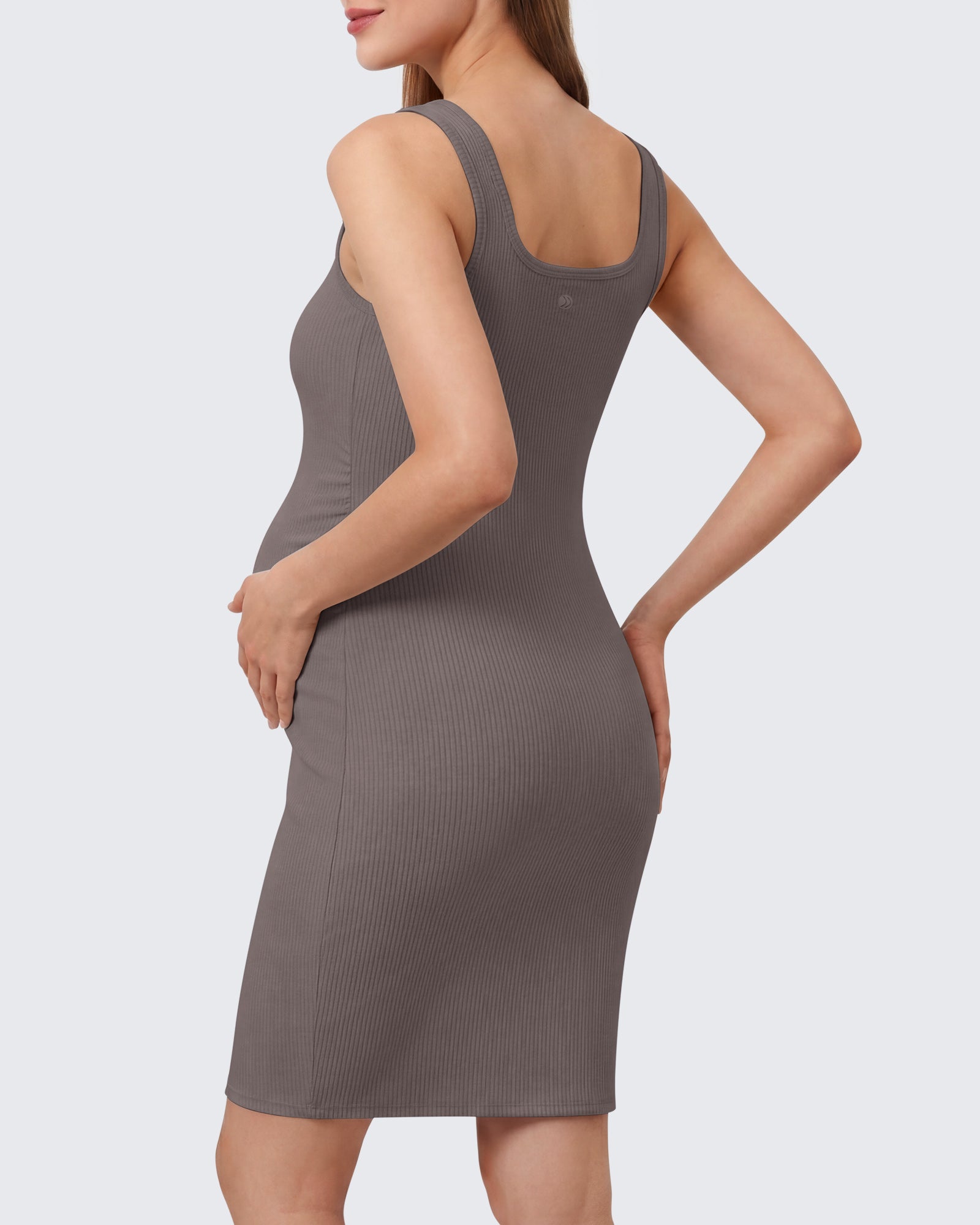 G4Free - G4Free Ribbed Square Neck Midi Maternity Tank Dress -GF26VY980A001A-S