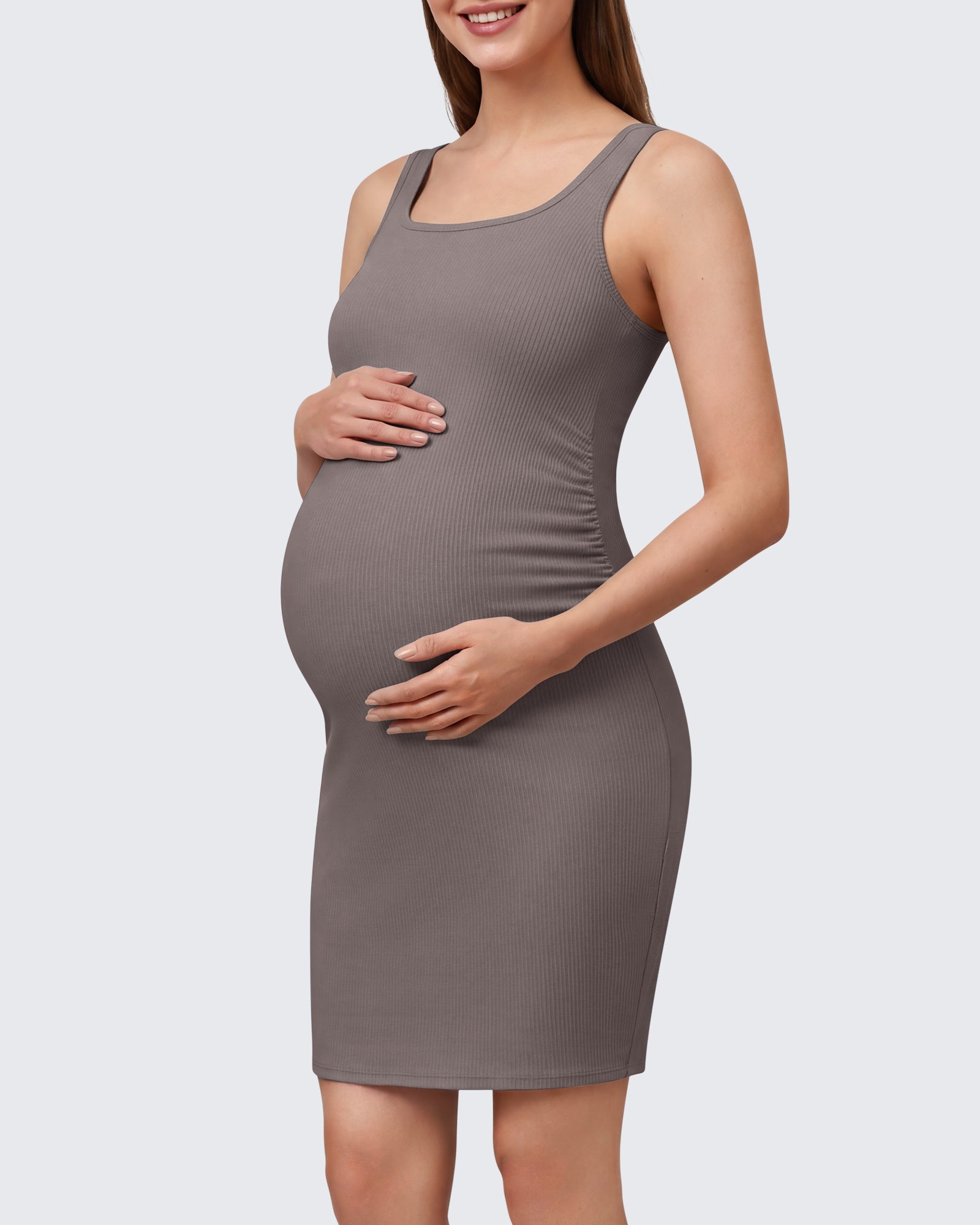 G4Free - G4Free Ribbed Square Neck Midi Maternity Tank Dress -GF26VY980A001A-S