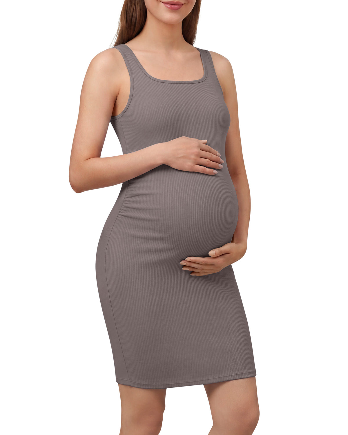 G4Free - G4Free Ribbed Square Neck Midi Maternity Tank Dress -GF26VY980A001A-S