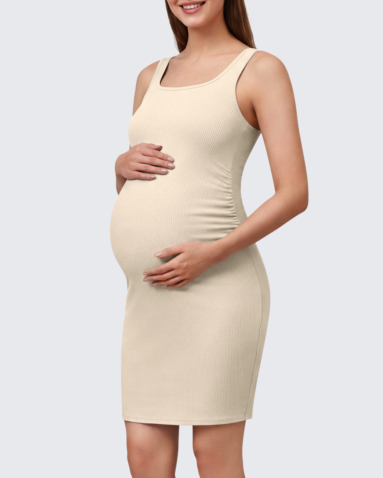 G4Free - G4Free Ribbed Square Neck Midi Maternity Tank Dress -GF26VY980A001A-S