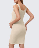 G4Free - G4Free Ribbed Square Neck Midi Maternity Tank Dress -GF26VY980A001A-S