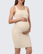 G4Free - G4Free Ribbed Square Neck Midi Maternity Tank Dress -GF26VY980A001A-S
