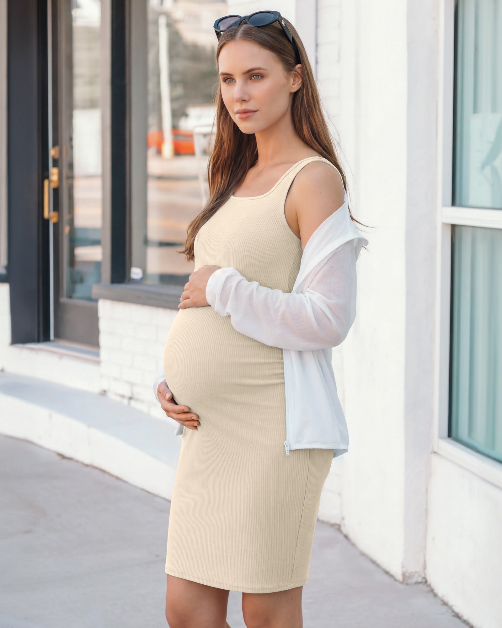 G4Free - G4Free Ribbed Square Neck Midi Maternity Tank Dress -GF26VY980A001A-S