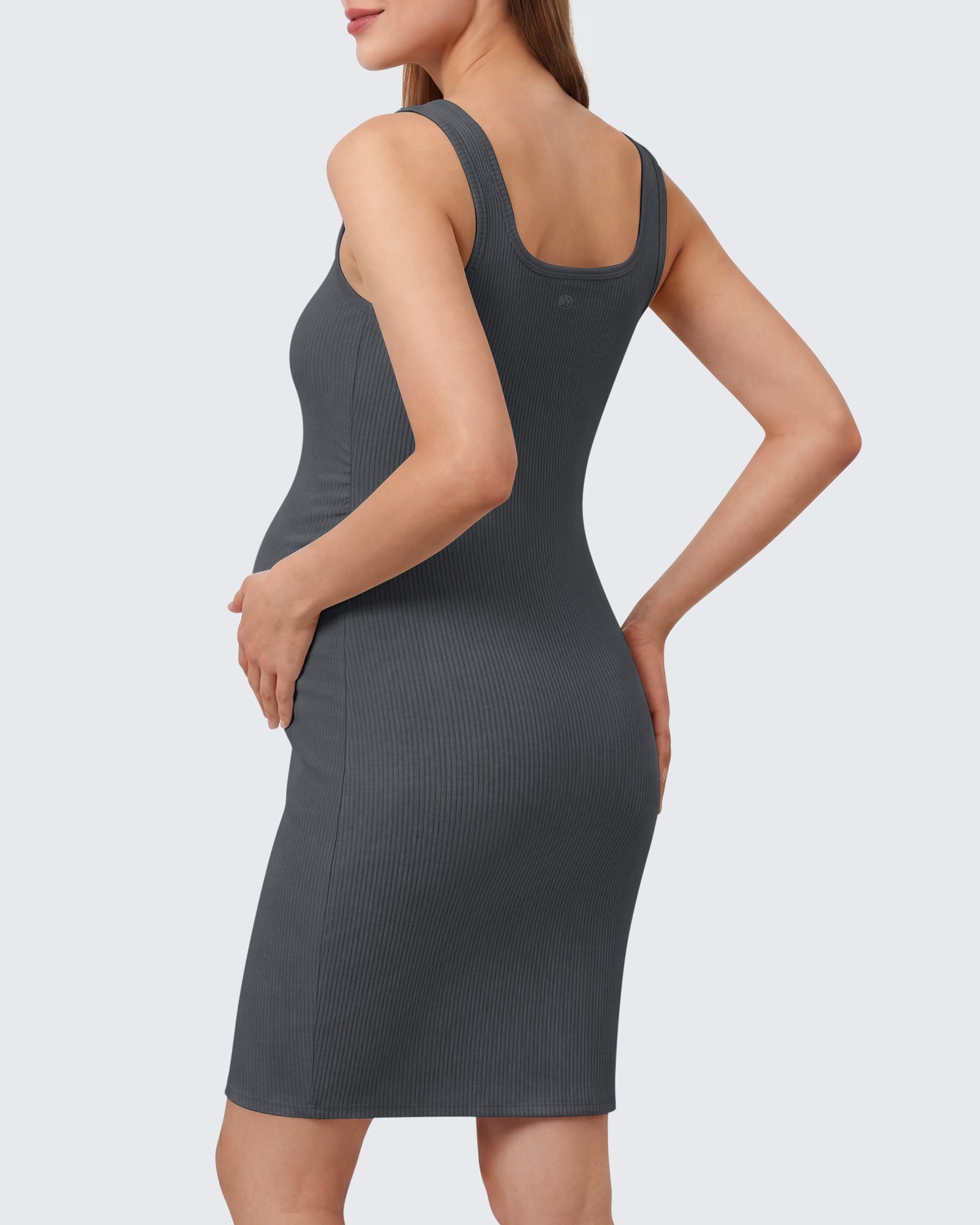 G4Free - G4Free Ribbed Square Neck Midi Maternity Tank Dress -GF26VY980A001A-S