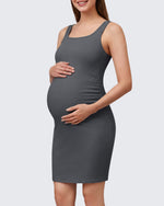 G4Free - G4Free Ribbed Square Neck Midi Maternity Tank Dress -GF26VY980A001A-S