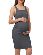 G4Free - G4Free Ribbed Square Neck Midi Maternity Tank Dress -GF26VY980A001A-S