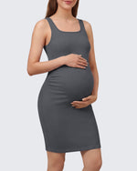 G4Free - G4Free Ribbed Square Neck Midi Maternity Tank Dress -GF26VY980C001A-S