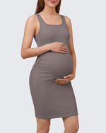 G4Free - G4Free Ribbed Square Neck Midi Maternity Tank Dress -GF26VY980C007A-S