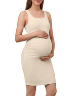 G4Free - G4Free Ribbed Square Neck Midi Maternity Tank Dress -GF26VY980F001A-S
