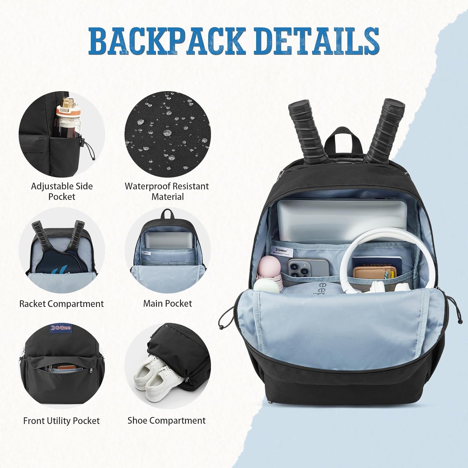 G4Free - G4Free School Lightweight with Laptop Compartment Pockets Backpack -TN25B523A