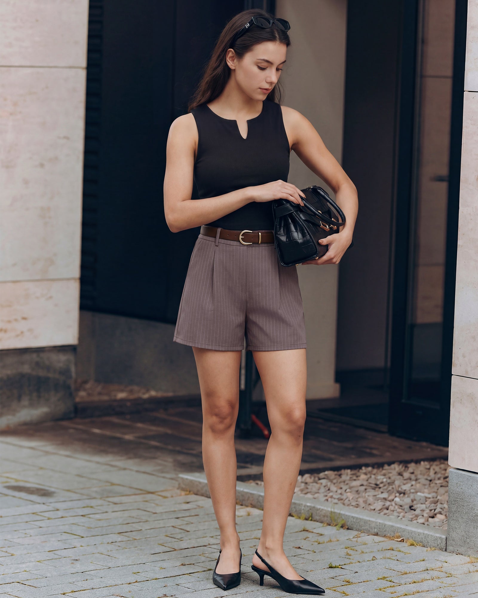 G4Free - G4Free ShiftReady 5" High Waisted Pleated Trouser Shorts with Pockets -GF26E1004LJA001A-S