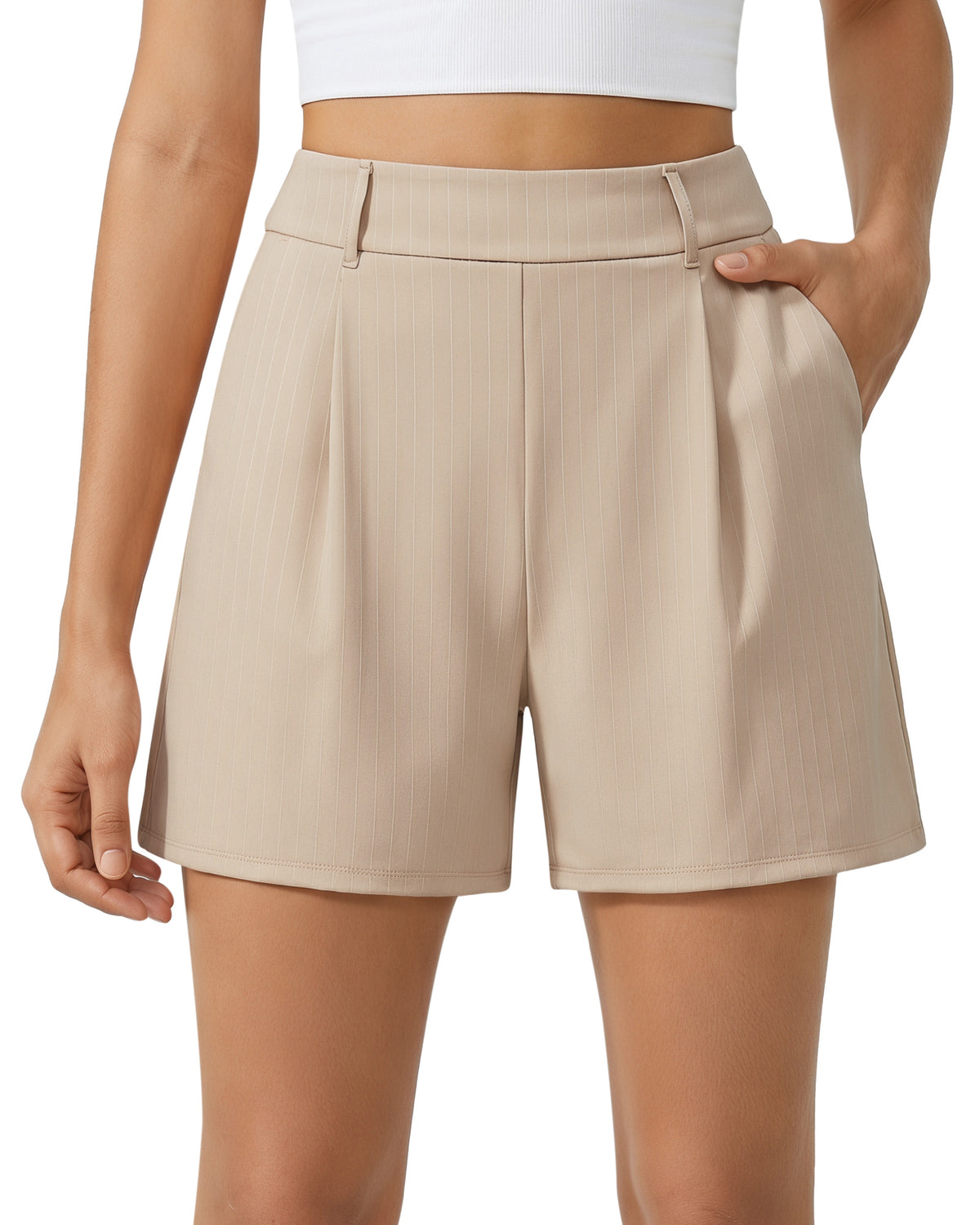 G4Free - G4Free ShiftReady 5" High Waisted Pleated Trouser Shorts with Pockets -GF26E1004LJA001A-S