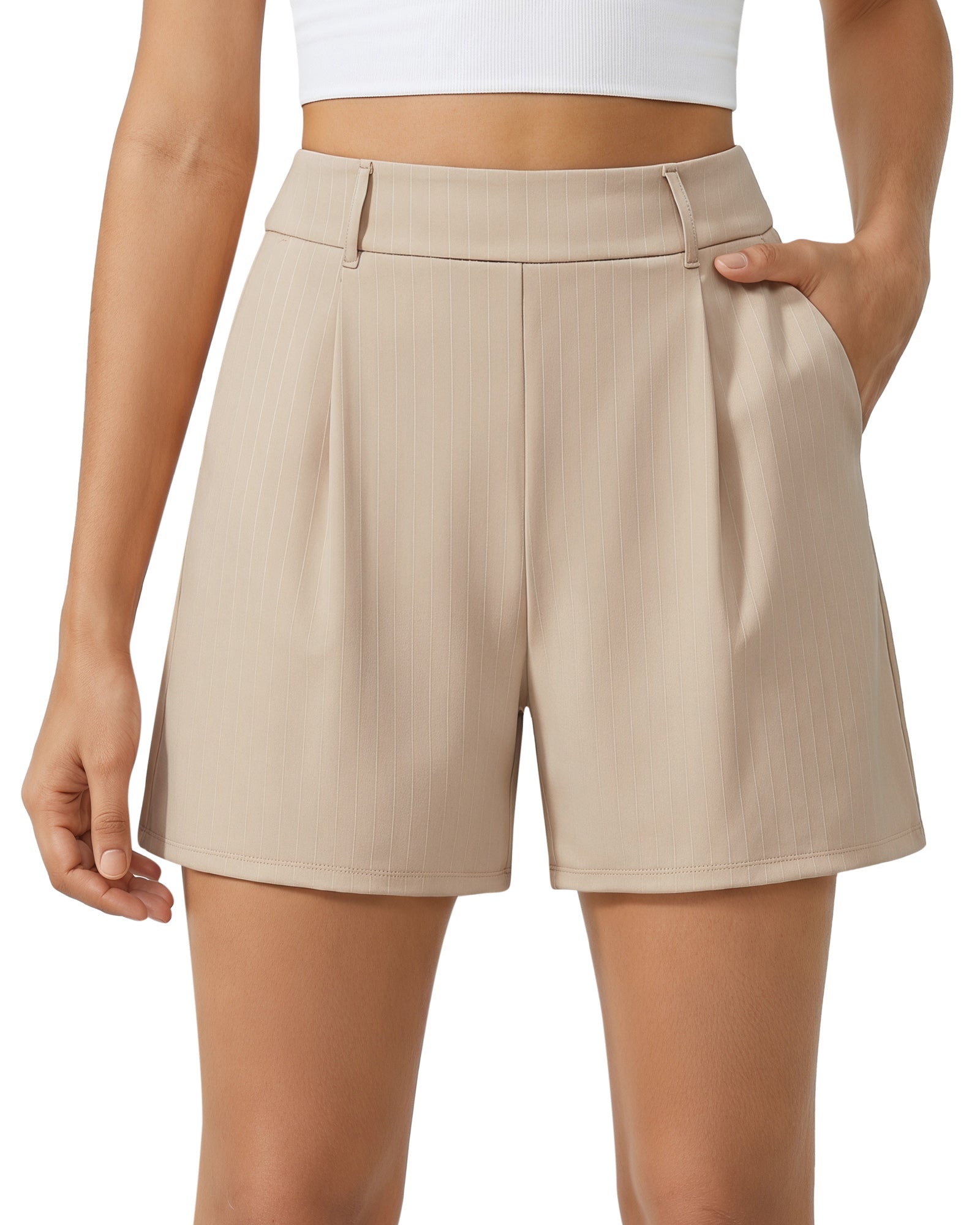 G4Free - G4Free ShiftReady 5" High Waisted Pleated Trouser Shorts with Pockets -GF26E1004LJA001A-S