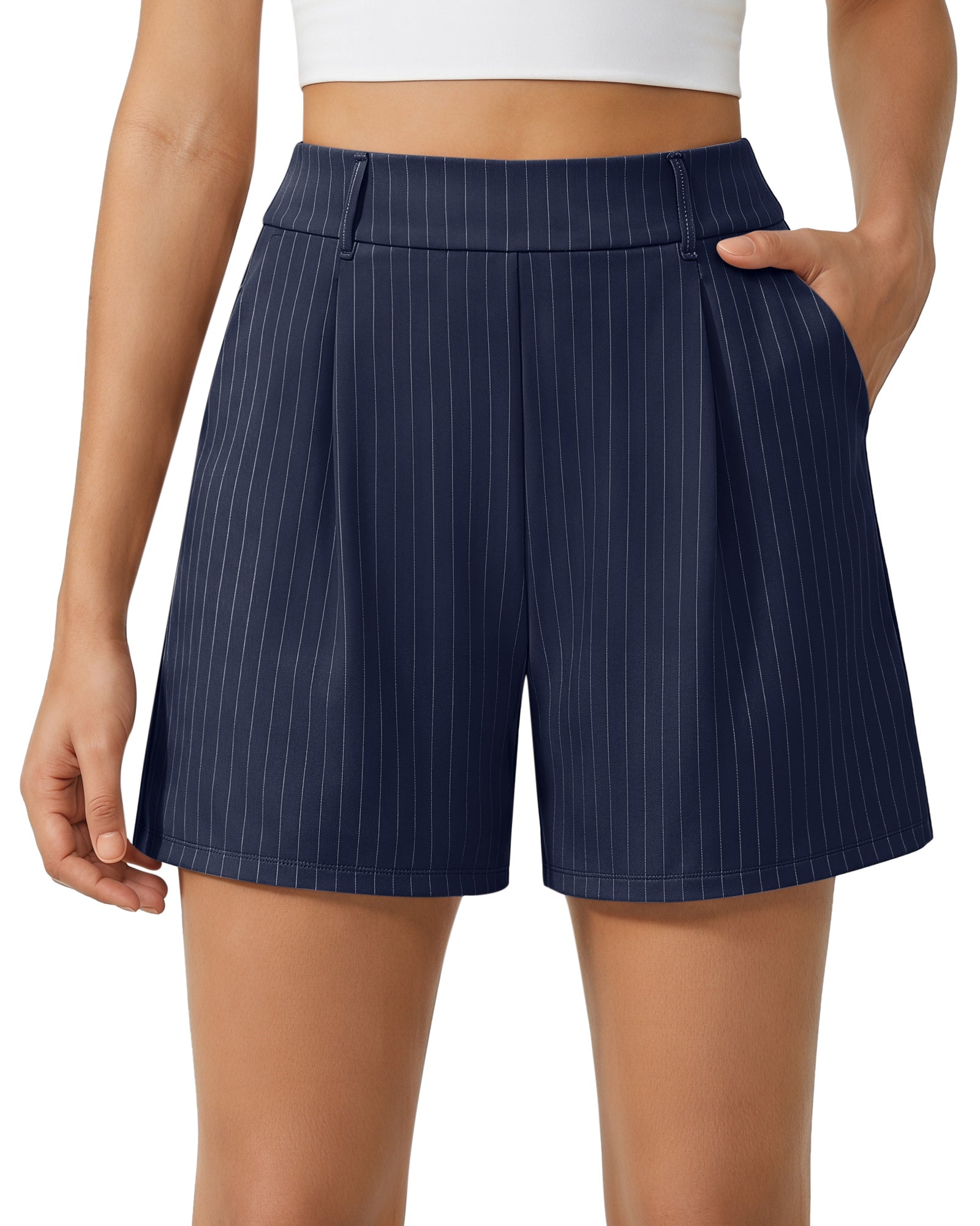 G4Free - G4Free ShiftReady 5" High Waisted Pleated Trouser Shorts with Pockets -GF26E1004LJA001A-S