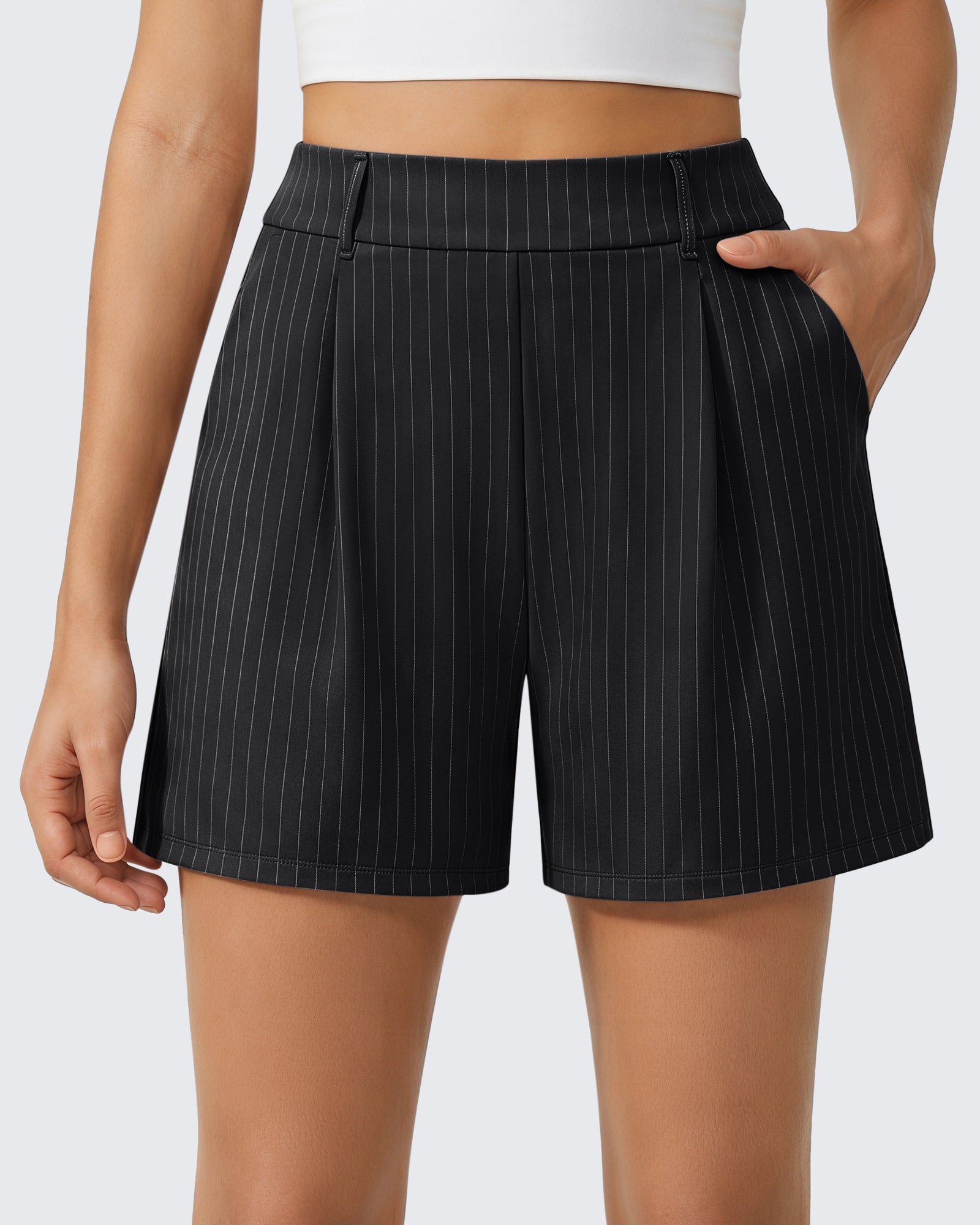 G4Free - G4Free ShiftReady 5" High Waisted Pleated Trouser Shorts with Pockets -GF26E1004LJA001A-S