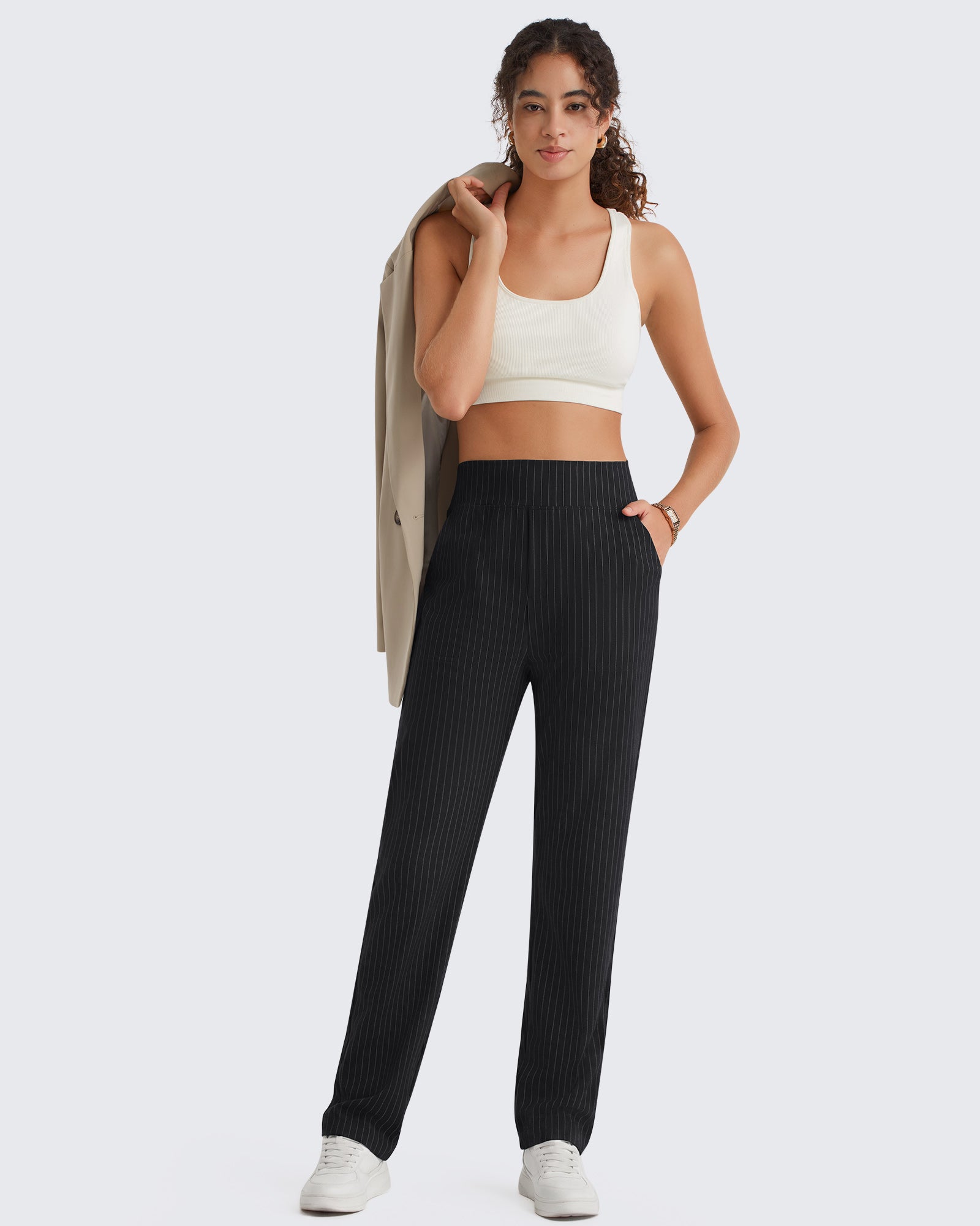 G4Free - G4Free ShiftReady Pinstripe Work Pants with Pockets Straight Leg -GF26D987LJA001A-S