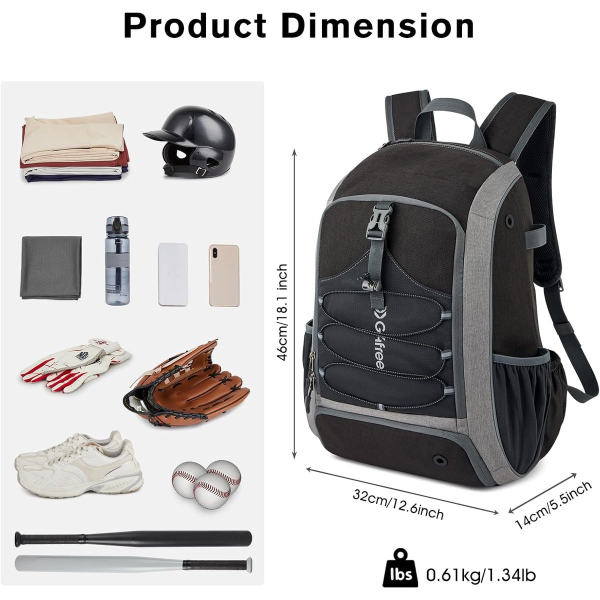G4Free - G4Free Shoe Compartment Baseball Large Bat Backpack with Fence Hook -TN24B366B