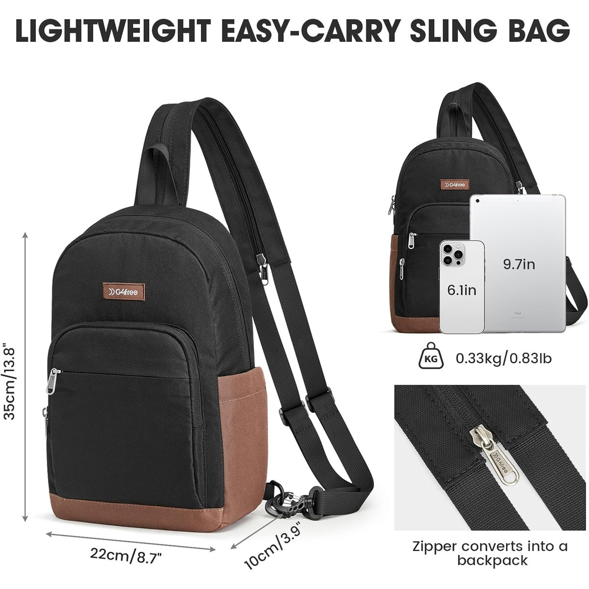 G4Free - G4Free Sling Bag Crossbody Backpack Small Convertible Crossbody Bag -TN25B565B