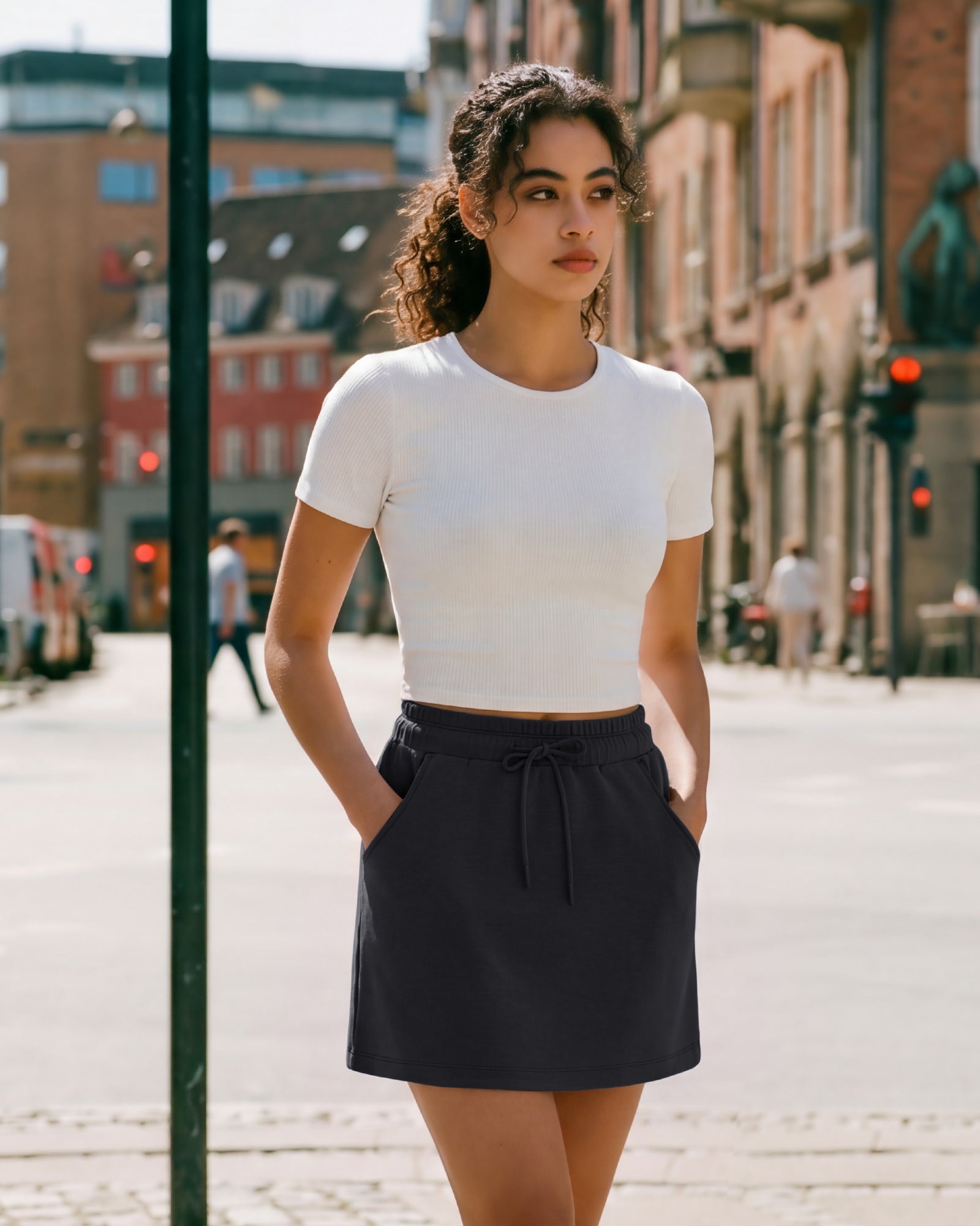 G4Free - G4Free Smoofit 16" Modal Soft A Line Sweat Skirt Elastic Drawstring with Pockets -GF26S966A001A-S